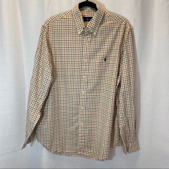 Ralph Lauren Mens Classic Fit Button Up Shirt in Cream/Brown/Red Plaid - Picture 1 of 8